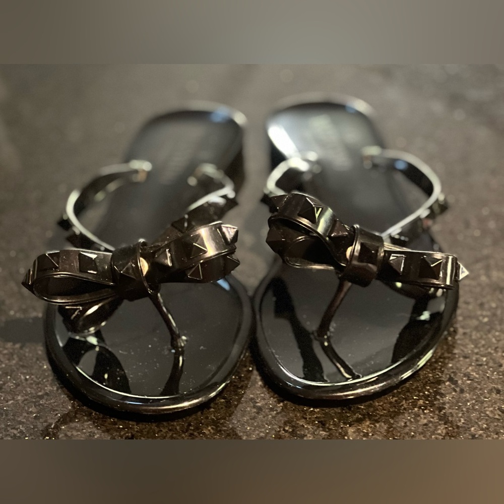 Valentino Black Rockstud Tonal Sandals